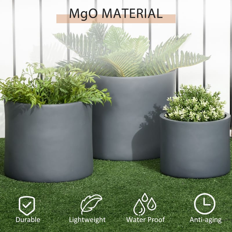 Set Of 3 Outdoor Planter Set, Flower Pots with Drainage Holes, Outdoor Plant Pots For Patio, Yard, Garden
