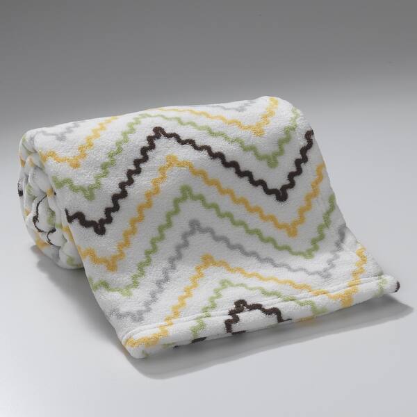 slide 1 of 1, Lambs & Ivy Giraffe Collection Brown/Green/Yellow Chevron Coral Fleece Baby Blanket