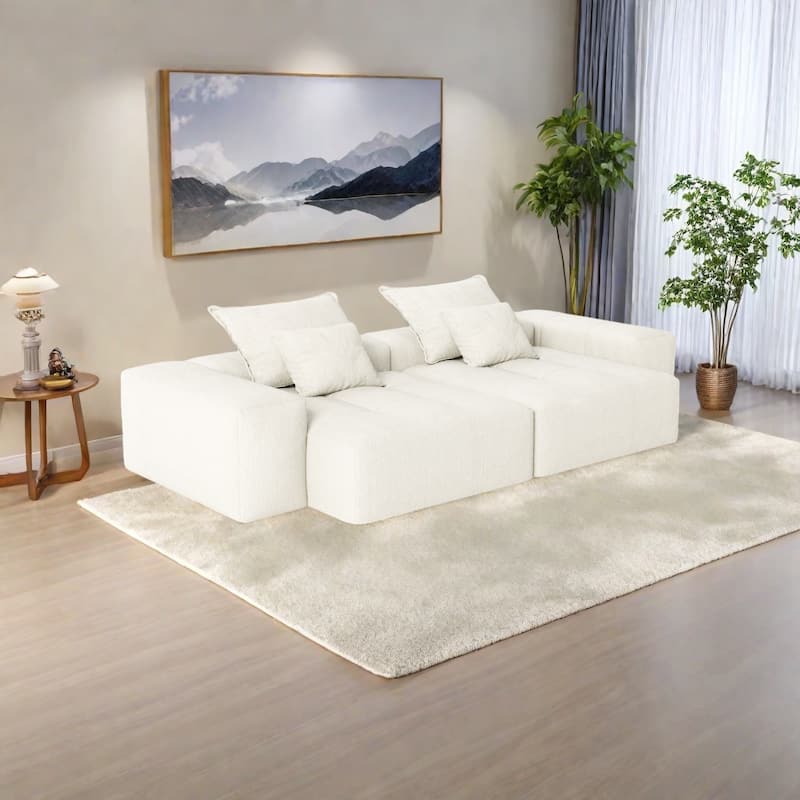 113.39" Chenille Modular 4-Seater Sofa, Sparkling Tufted Design, Non-Slip Base - Beige