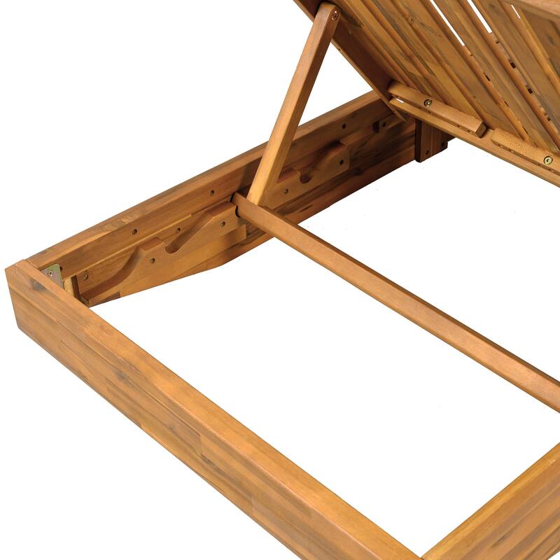 Christopher Knight Home - Outdoor Acacia Wood Chaise Lounge, Water-Repellent Cushion, Ergonomic Recliner Headrest - 79.6"L