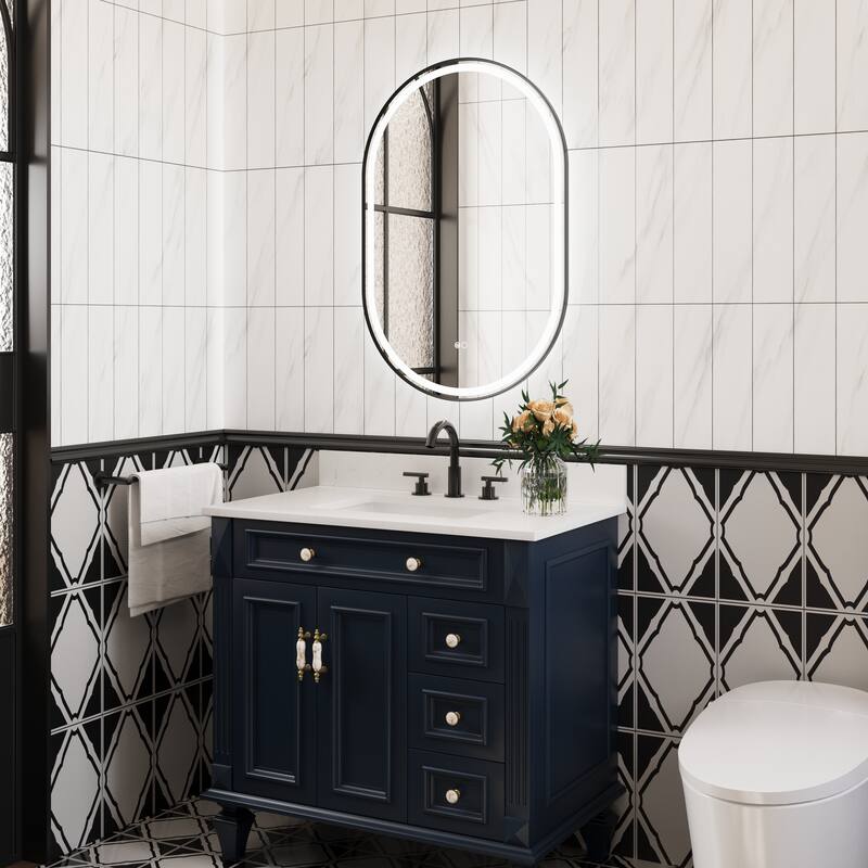 36"H Wall Mounted Bathroom Framed LED Mirror With Memory Function