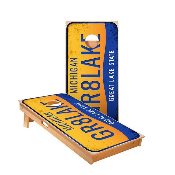 slide 2 of 5, Michigan License Plate Cornhole Boards NO Bags - Add Board Lights