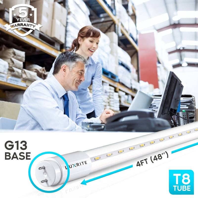 Luxrite 12-Pack 4FT T8 LED Tube Light Ballast and Ballast Bypass 13W=32W Single-End or Double-End Damp Rated UL Listed