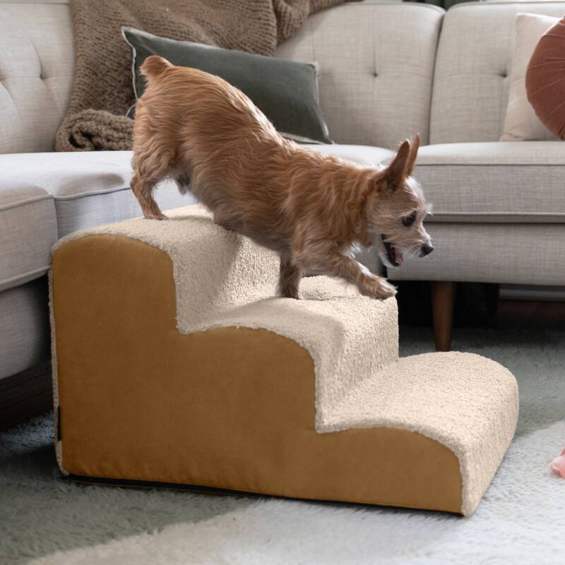 Dubb Pet Steps - Soft Foam Stairs for Cats and Dogs - 3 Stairs & 4 Stairs - Cloud & Beige - 3 Stairs