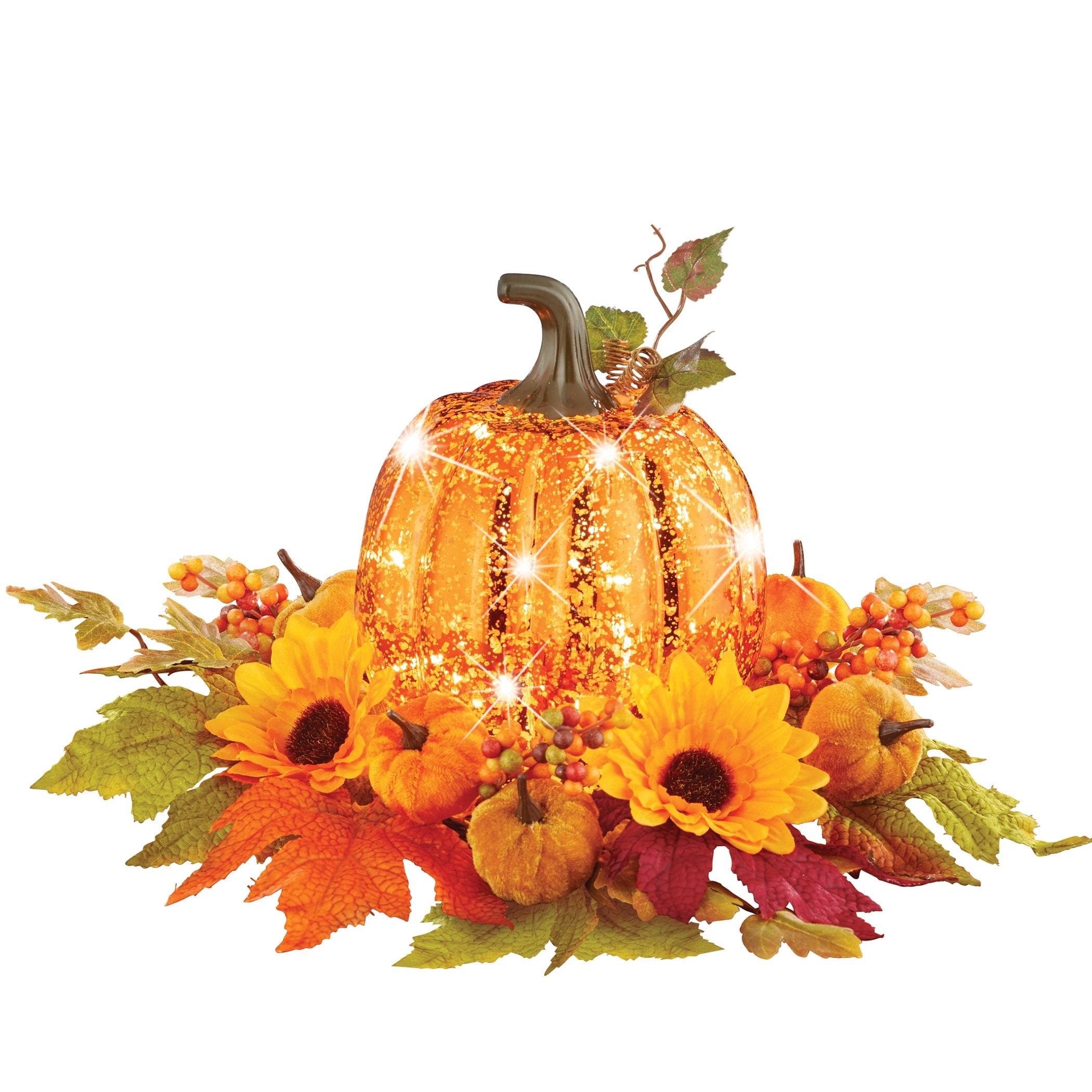 LED Lighted Fall Sunflower Pumpkin Centerpiece - 12 x 8 x 12