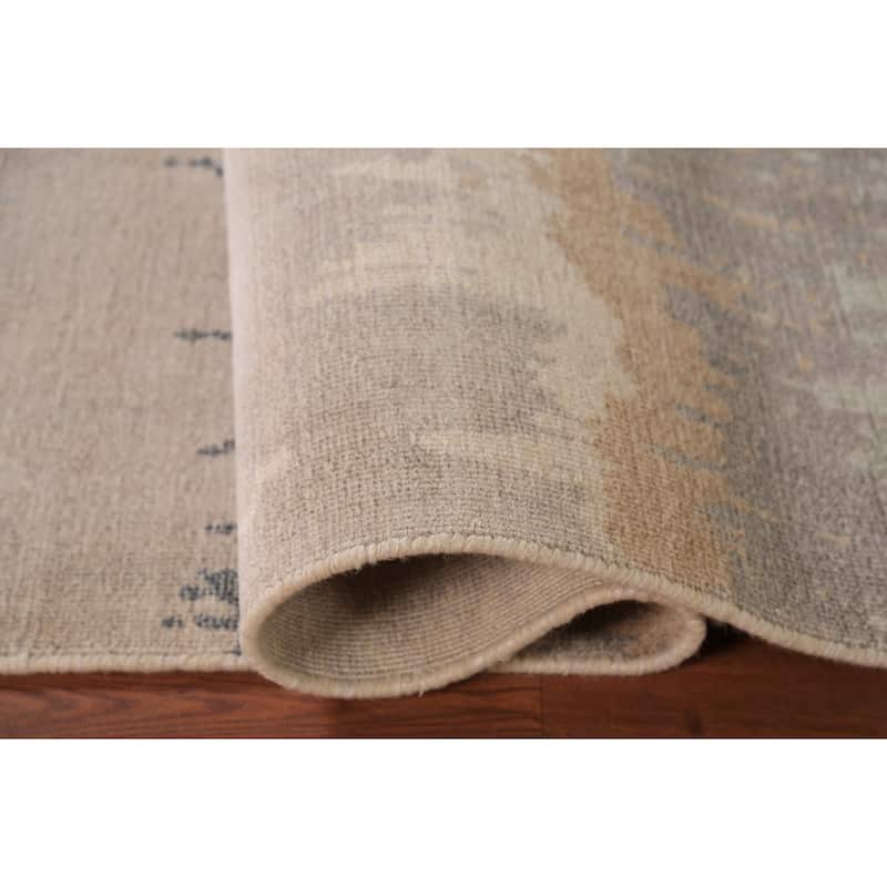 Abstract Modern Area Rug Hand-Knotted Beige Tribal Wool Carpet - 5'4"x 7'6"