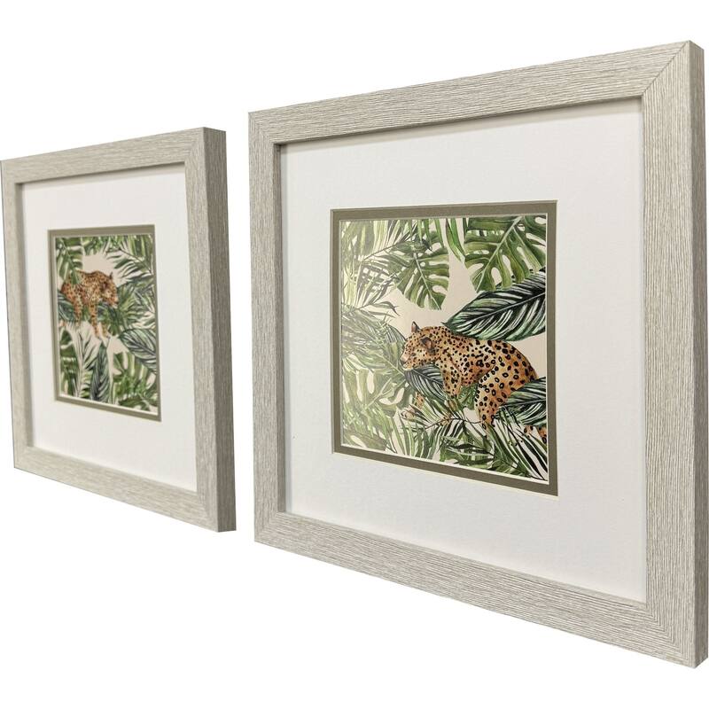 HomeRoots Set Of Two Jungle Hangout Distressed White Framed Wall Art