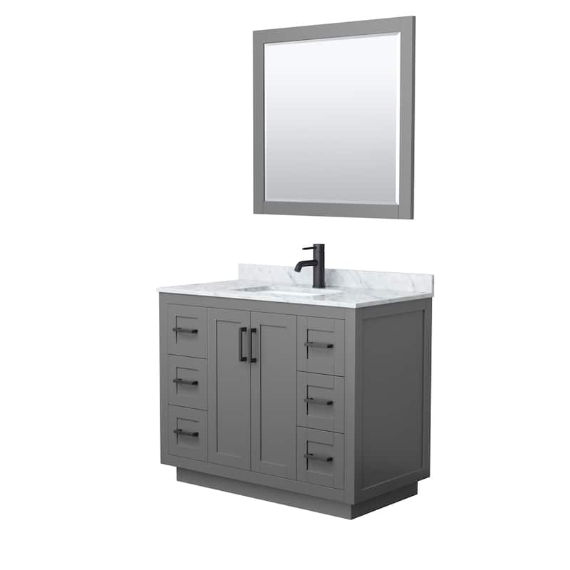 Miranda Single Vanity Set, White Carrara Marble Top, 34-Inch Mirror