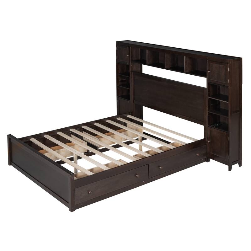 Wooden Bed With All-in-One Cabinet