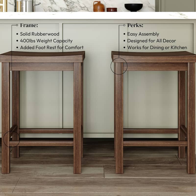 Now Furniture Solid Wood Backless Saddle Seat Counter Height Stool