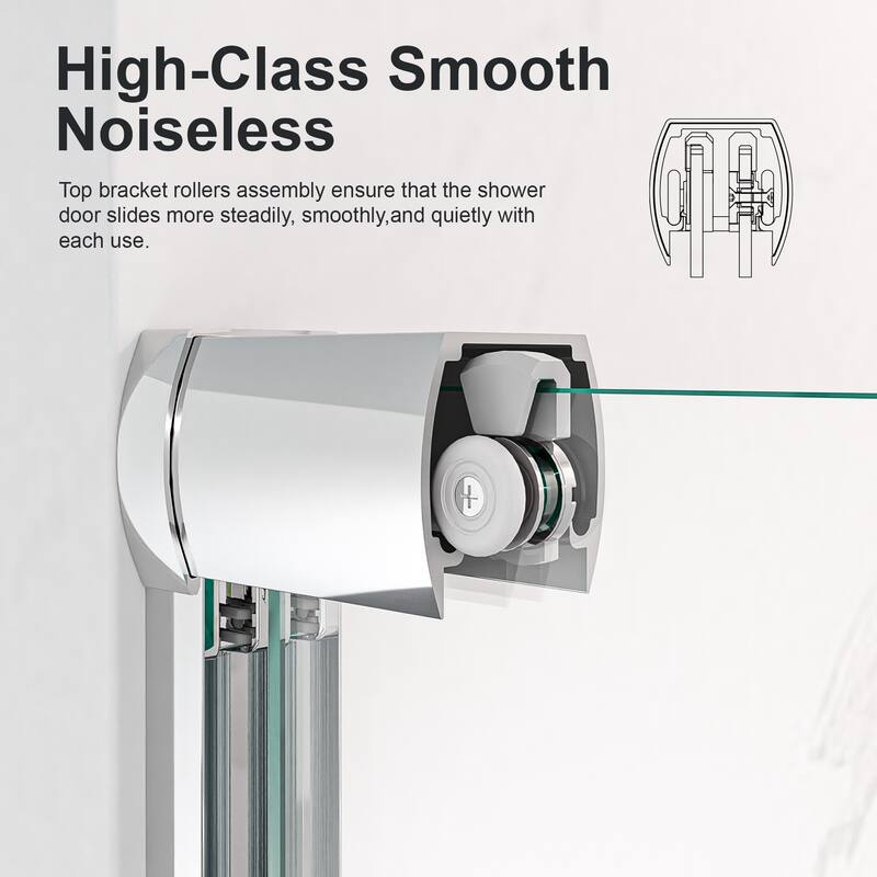 GDFStudio - Modern Semi-Frameless Double Sliding Shower Door with 1/4" SGCC Tempered Glass & Stainless Steel Handle