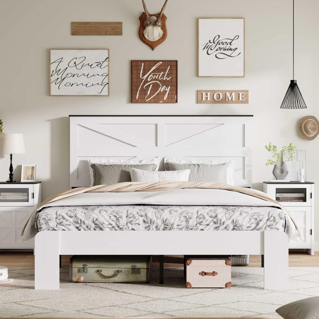 Full Size Metal Platform Bed with Headboard, Noise-Free Design, No Box Spring Needed and Under-Bed Storage