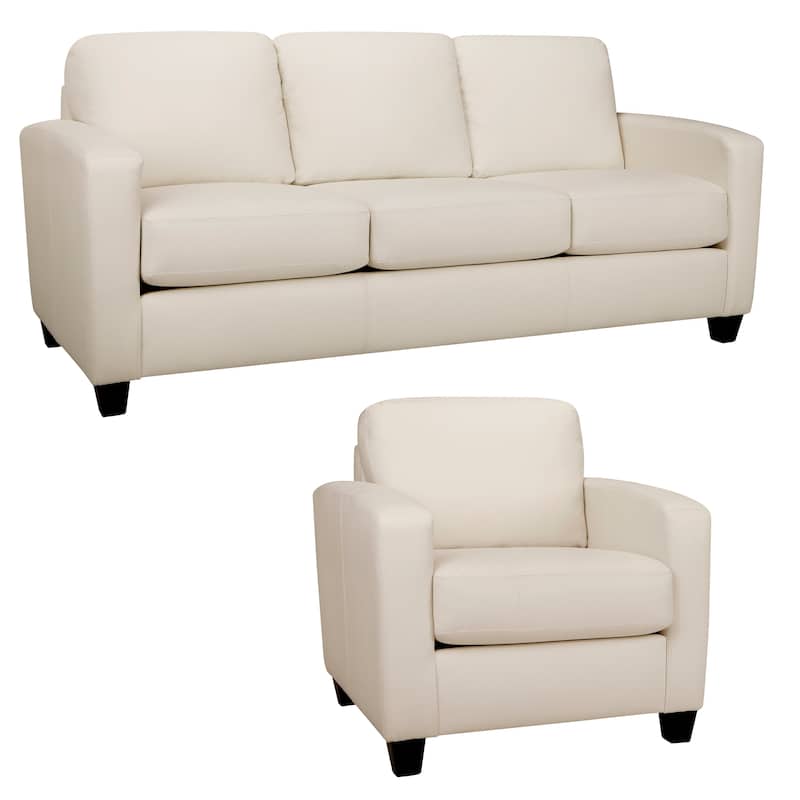 Bryce Italian Top Grain Leather Sofa and Chair Set - White