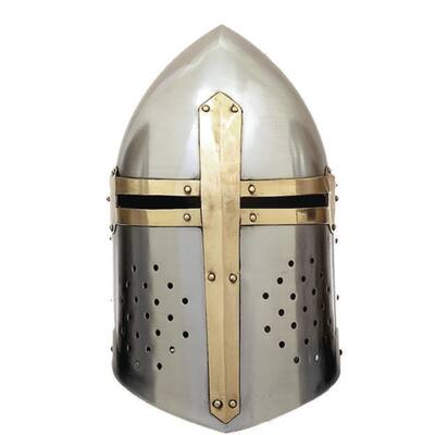 Metal Replica Medieval Knight Crusader Helmet - Silver - Roche River Decor