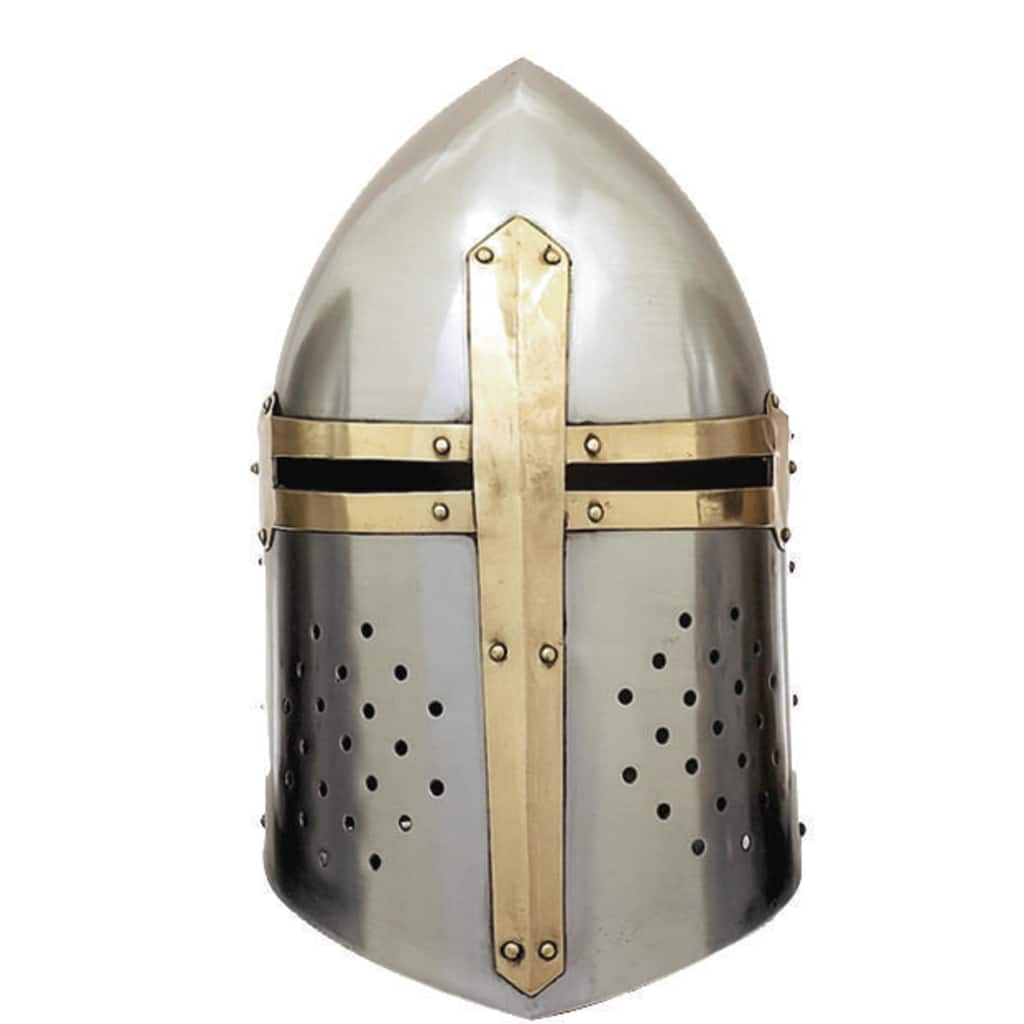Metal Replica Medieval Knight Crusader Helmet - Silver - Roche River Decor