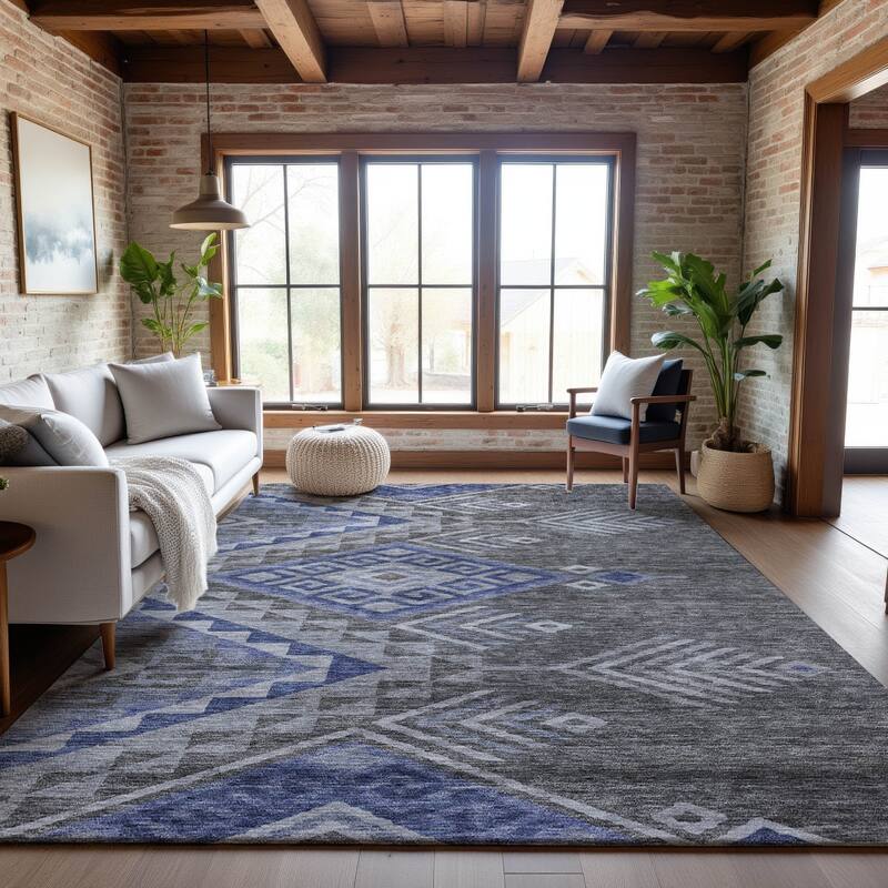 Premium Washable Super Soft Boho Tribal Mayfield Rug - Pewter - 10' x 14'