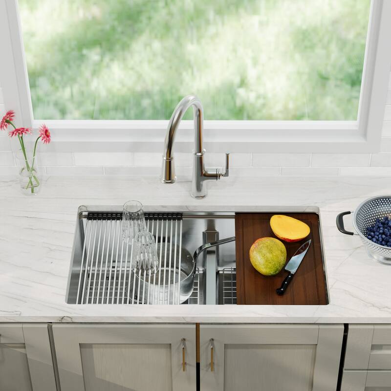 Karran 32" Undermount Double Bowl 60/40 Stainless Steel Workstation Sink