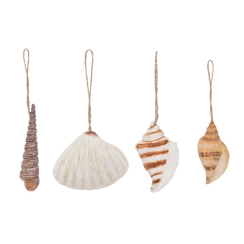 Carved Wood Shell Ornament, Set of 4 - Set of 4