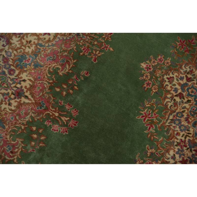Hand Knotted Oriental 100% Wool Carpet Traditional Floral Green Kerman Area Rug - 11' 9'' X 8' 6''