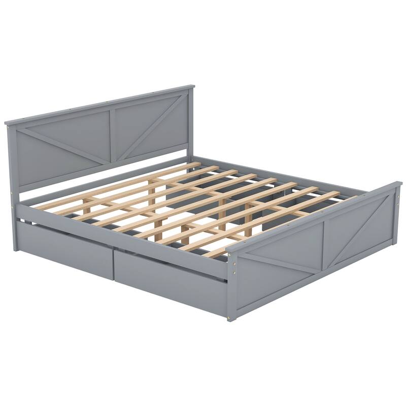 Platform Bed with Four Storage Drawers and Support Legs