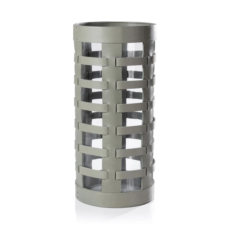 Nappa Woven Leather Glass Hurricane/ Vase - Sage