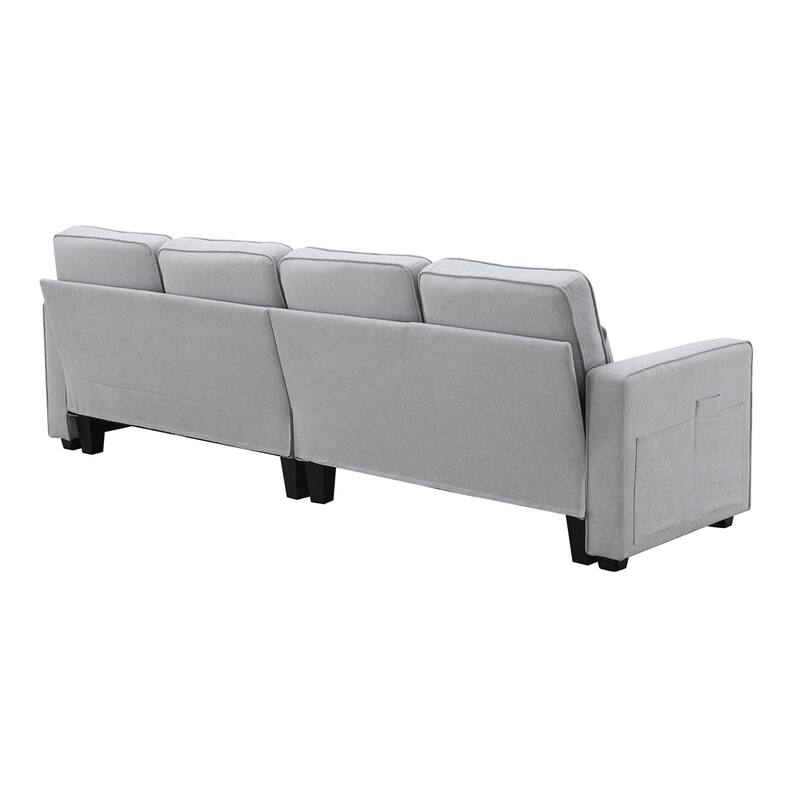Modern Linen Fabric Sofa with Armrest Pockets