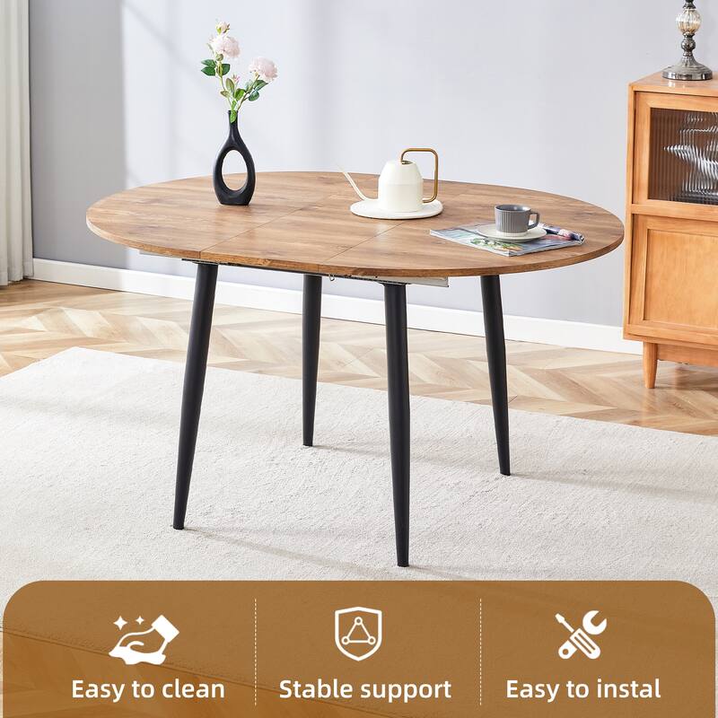 7-Piece Round Dining Set with Extendable Dining Table, Wood Kitchen Table Set with 4 Chairs for Dining Room