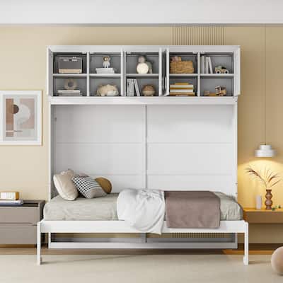 Full Size Murphy Bed Wall Bed with Top Cabinets