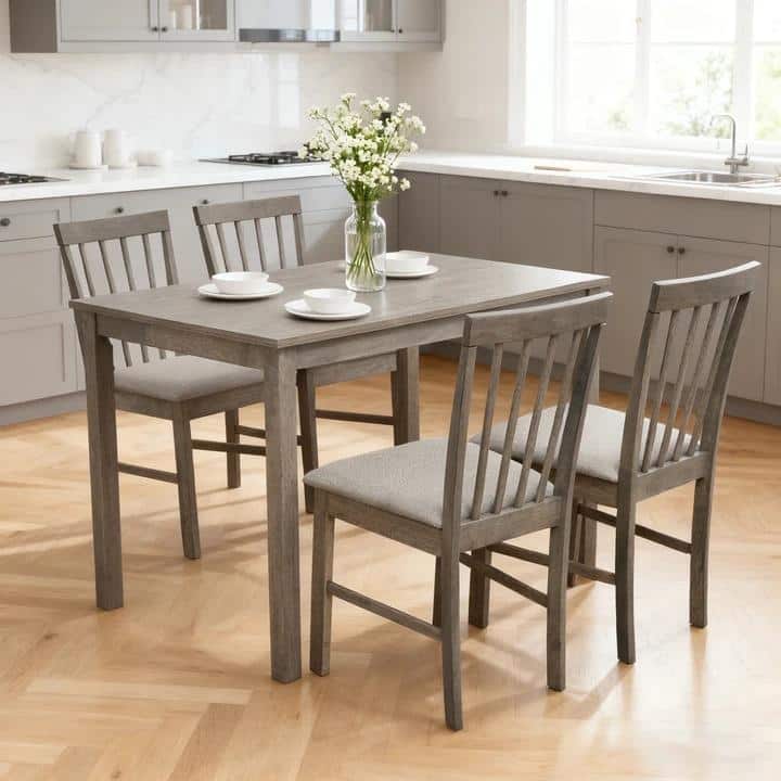 Compact 5 Piece Dining Set for Small Spaces(42" Table and Upholstered Chairs)