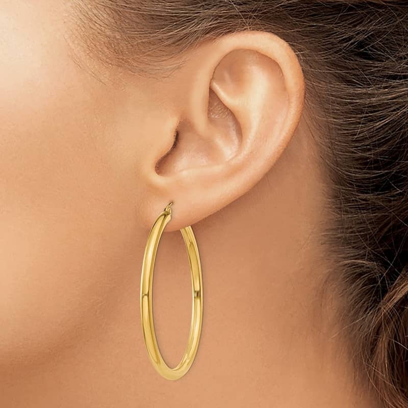 Curata 10k Yellow Gold 4mm Polished Classic Lightweight Round Tube Hoop Earrings - 25 through 65mm