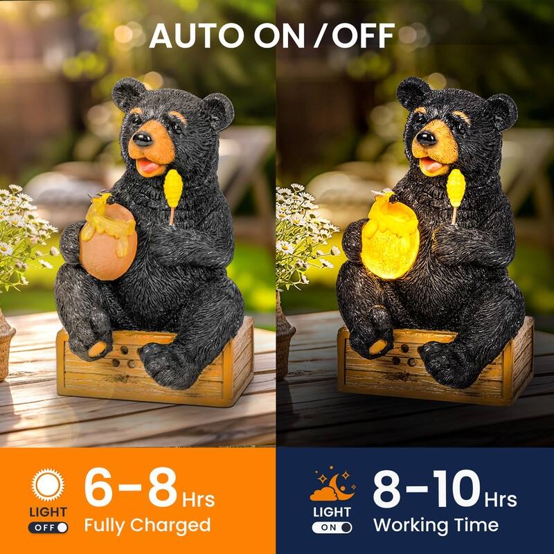 Solar Honey Bear Statue for Charming Outdoor Decor with LED Lights - 5 in. x 5 in. x 9 in.