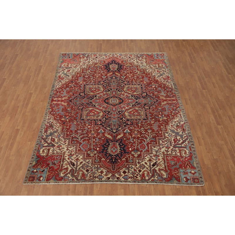 Hand Knotted Oriental 100% Wool Carpet Traditional Medallion Oranges & Rust Heriz (serapi) Area Rug - 11' 9'' X 8' 6''