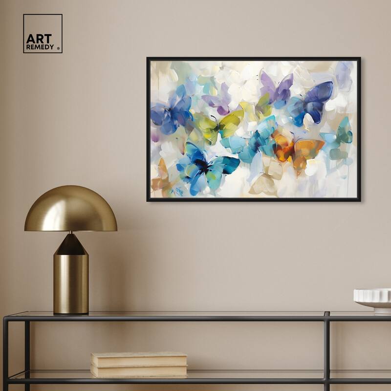 Art Remedy Fluttering Butterflies Framed Butterfly 1 Piece Canvas Wall Art