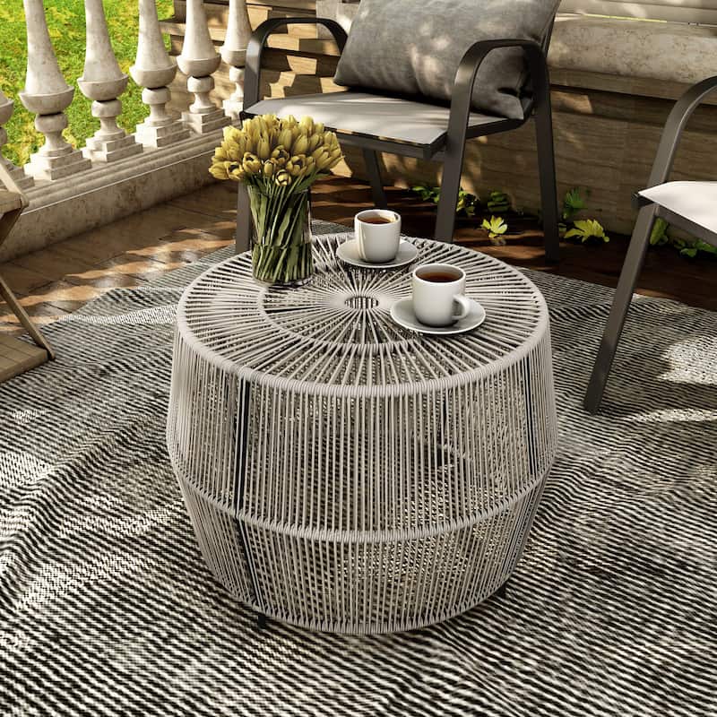 Alia Coastal Natural 22-inch Boho Outdoor Patio Rattan Outdoor Round Coffee Table by M&L Co. - Grey