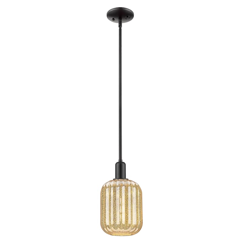 Innovations Lighting Downtown Urban - Preston - 1 Light 7" Jar Shade Stem Hung Mini Pendant - Matte Black/Mercury Shade