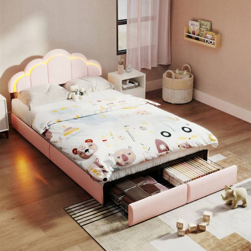 Petal Headboard with Storage Drawers for Bedroom - Pink