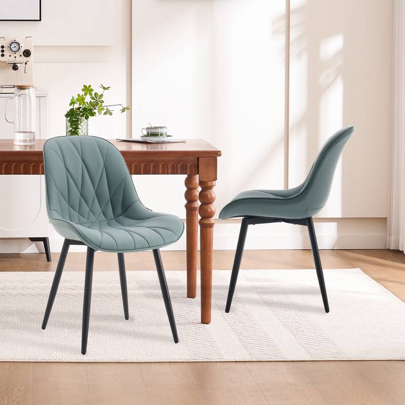 Modern Dining Chairs Set of 2 with Curved Backrest - Grayish Green