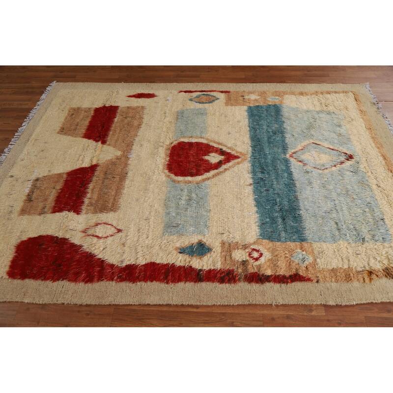 Hand Knotted Oriental 100% Wool Carpet Modern Tribal Beige & Ivories Moroccan Area Rug - 7' 10'' X 5' 7''