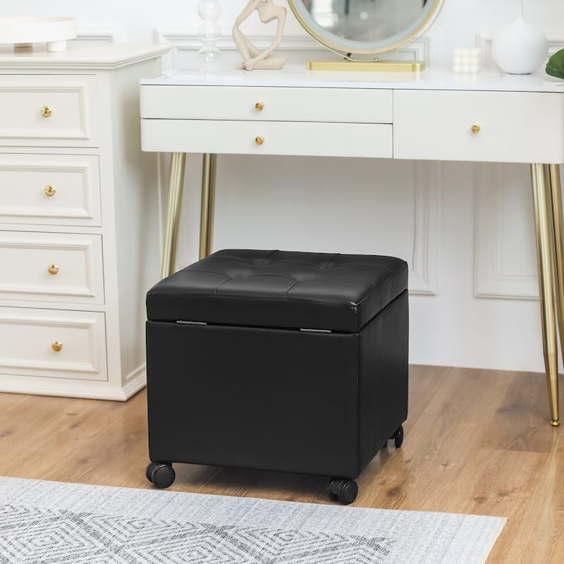 Adeco Bonded Leather Square Tufted Cubic Cube Storage Ottomans