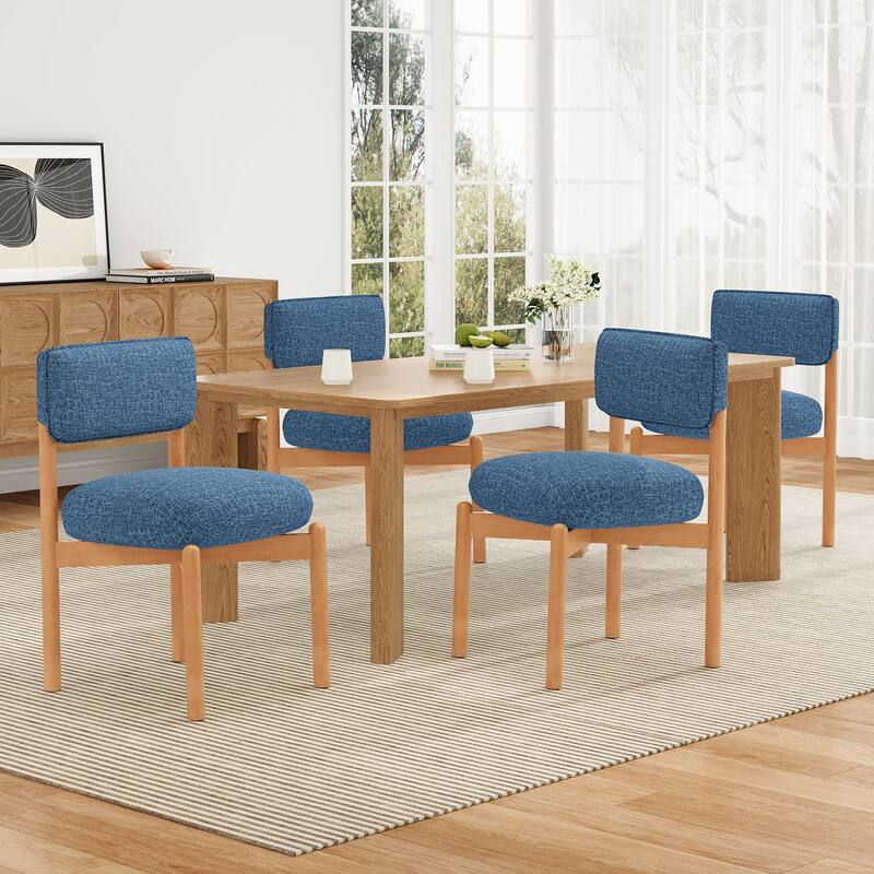 Modern Wooden Blended Linen Dining Chair (Set of 2)