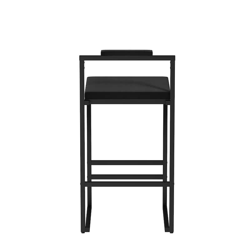 Velvet Upholstered Bar Stools Set of 2, Counter Height Bar Stools, Kitchen Island Stools with Footrest & Square Backrest