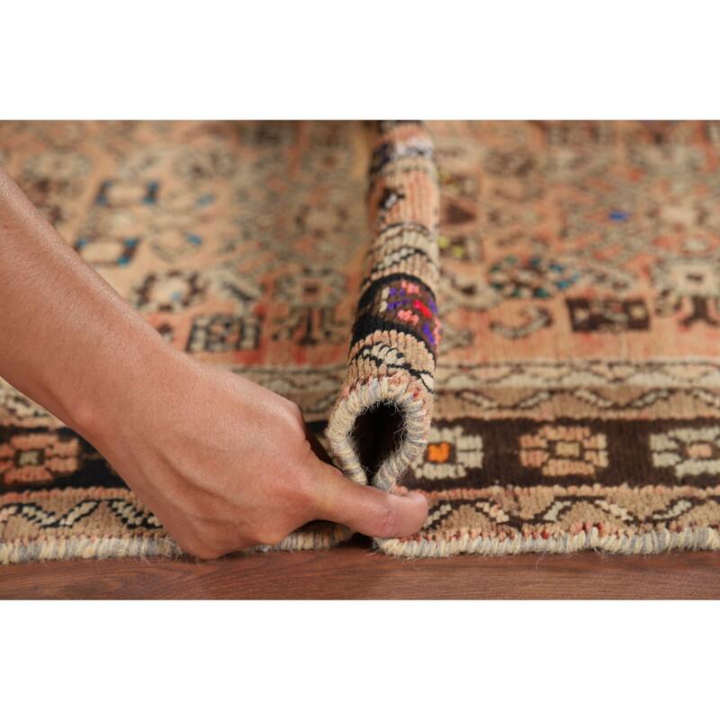 Hamedan Vintage Persian Runner Rug Handmade Orange Wool Carpet - 3'5" x 10'4"