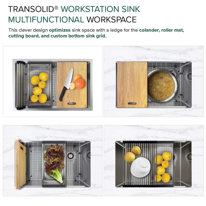 Transolid KWSSU301910 30-in X 19-in X 10-in 18-Gauge Undermount Stainless Steel Kitchen Workstation Sink