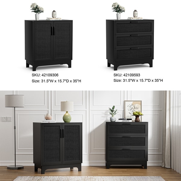 black rattan dresser Black Rattan Chest of Drawers – 3 Drawer Storage Unit | Modern Black C main image 0