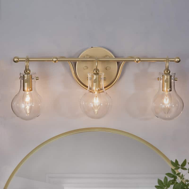 Modern Gold 3-Light Bathroom Vanity Light Wall Sconces with Glass Shade