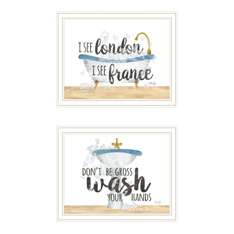 Trendy Decor 4U "I See London/I See France" Printed Framed Wall Art by Marla Rea - White - 18 x 14