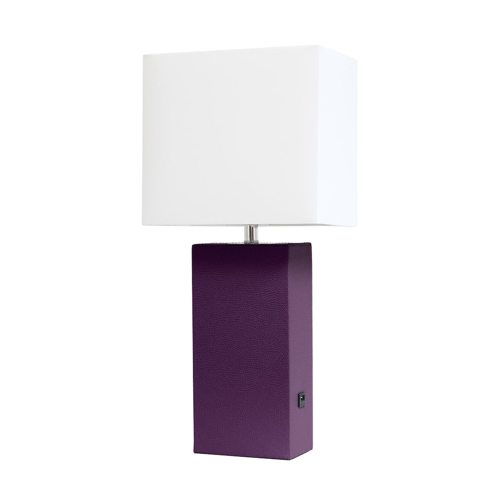 21 in. Eggplant Finish Table Lamp with White Shade, Sturdy Table Lamp for Living Rooms and Bedrooms