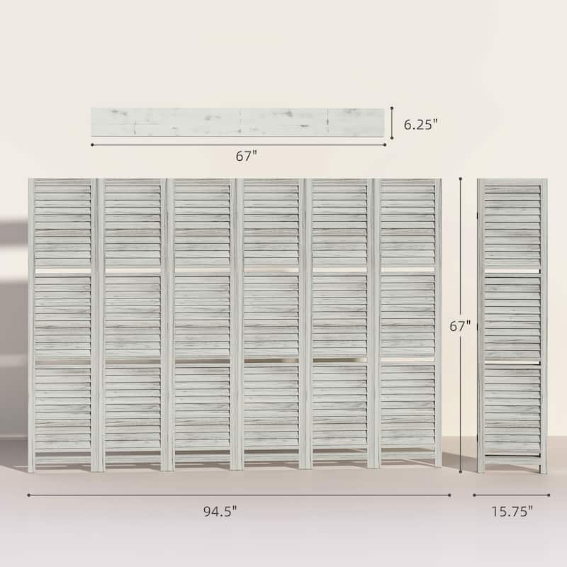 HOMCOM Room Divider, 6 Panel 67" Tall Wood Privacy Screen with 3 Display Shelves, and Folding Storage for Bedroom, Gray