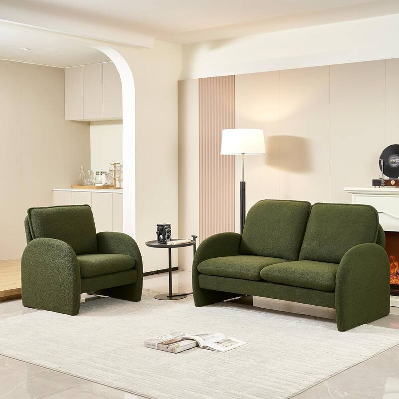 Sherpa Upholstered Accent Armchair Fabric Leisure Chair with High Back & Armrest Comfy Single Sofa Vanity Chair