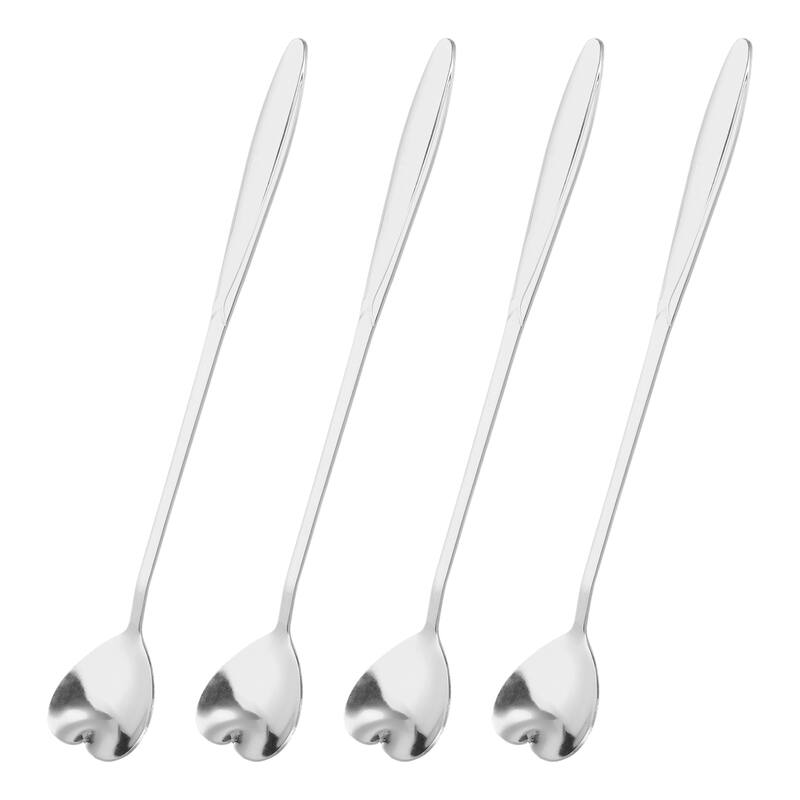 4Pcs 7" Stainless Steel Long Handle Heart Teaspoon Coffee Spoon